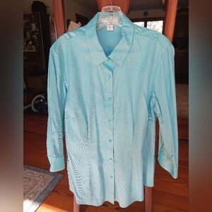 Coldwater Creek Jade Aqua 3/4 sleeve Button Front Tunic Shirt XL EUC